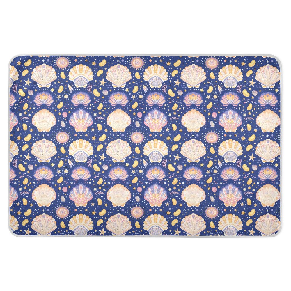 Colorful Sea Shell Dark Blue Extra Large Resuable Toddler Mattress Pads Highly Absorbent Underpads Wetting Cover Portable Travel Mattress for Kids Adults Pets 52" L x 34" W