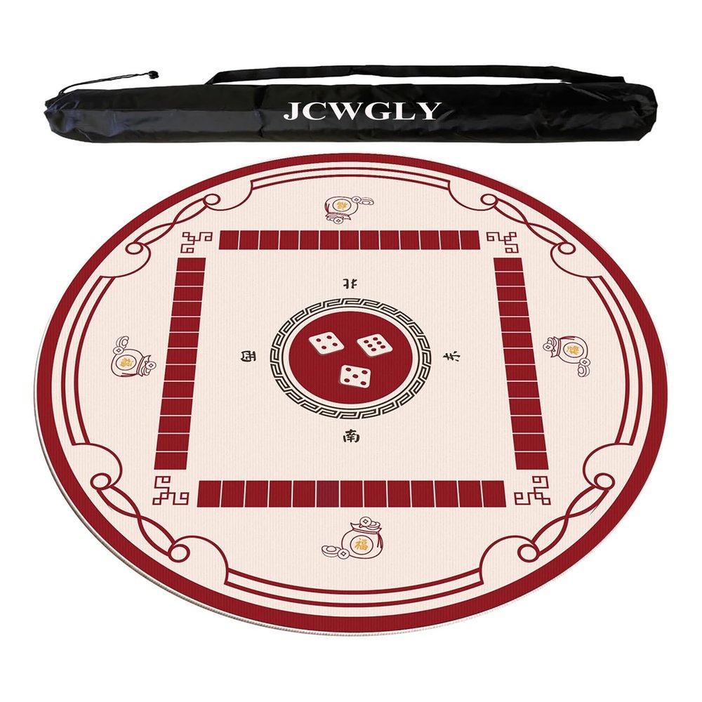 60-140cm Round Mahjong Table Mat for Home Chess and Card Room, Non-Slip and Noise-reducing Tablecloth for Poker, Card and Board Games(Red,100cm/39.37in)