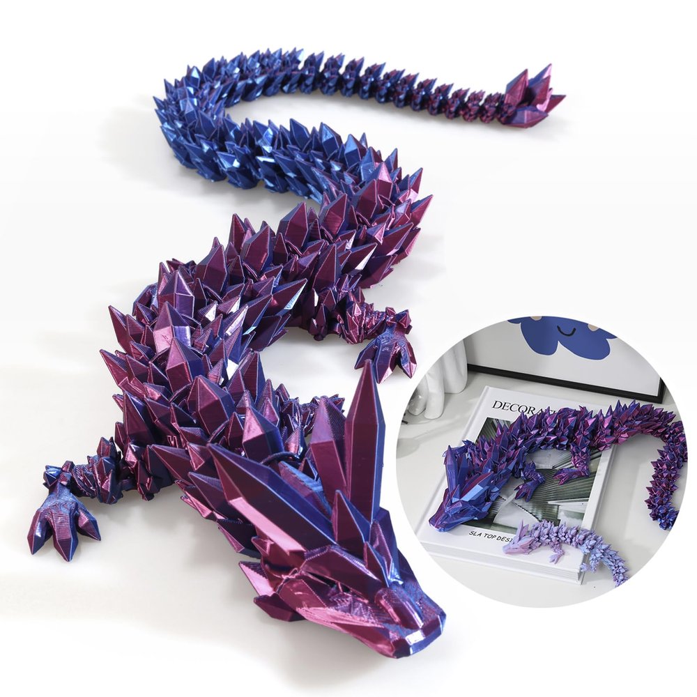 Dak Haan 24" Large 3D Printed Dragon,Flexible Articulated Crystal Dragon Fidget Toy,Cool Big Dragons Toy,Huge 3D Printed Gift for Girls Boys Kids Age 3-5 4-7 8-12 Years Old