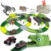 Keyixize Dinosaur Toys Race Car Track, 254 PCS Flexible Dinosaur Track Toy Set with 3 Cool Dino Car and 2 Dinosaur Toys for 3 4 5 6 Year Old Boys Girls view 1