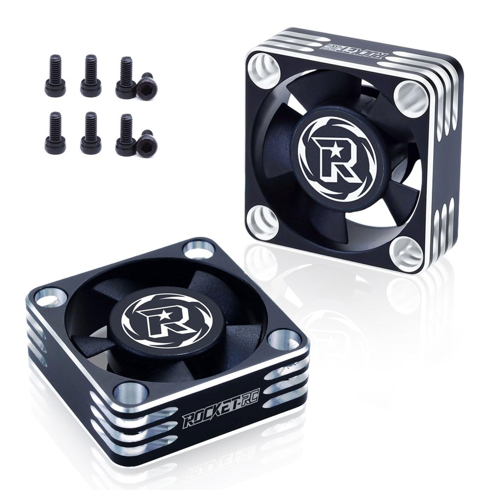 2Pack 30mm RC Motor Fan 28000RPM ESC Cooling Fan for RC Car 1/8 1/10 1/12 Scale 540 550 Brushless Motor (Black Silver)