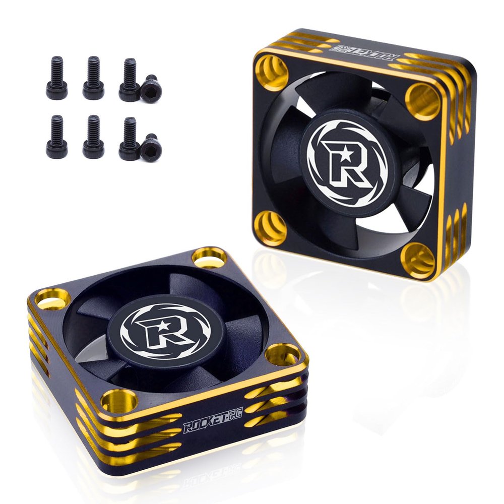 2Pack RC Cooling Fan 30mm 28000RPM 8.4V Aluminum ESC Heatsink for RC Car 1/8 1/10 1/12 Scale 540 550 Brushless Motor (Black Gold)