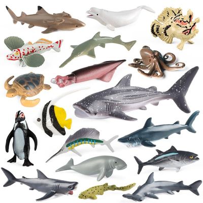 18pcs Ocean Animal Figurines - Realistic Sea Creatures Toys - Sharks, Dolphins, Penguins, Turtles, Octpus & More for Kids Toddlers 3 4 5 6 7 Years Old