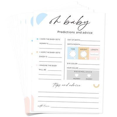30PSC Baby Shower Prediction & Advice Cards for New Parents,Modern Minimalist Gender Neutral Wishes Cards for New Parents - Fun Baby Shower Games Activities- 5x7 Inches