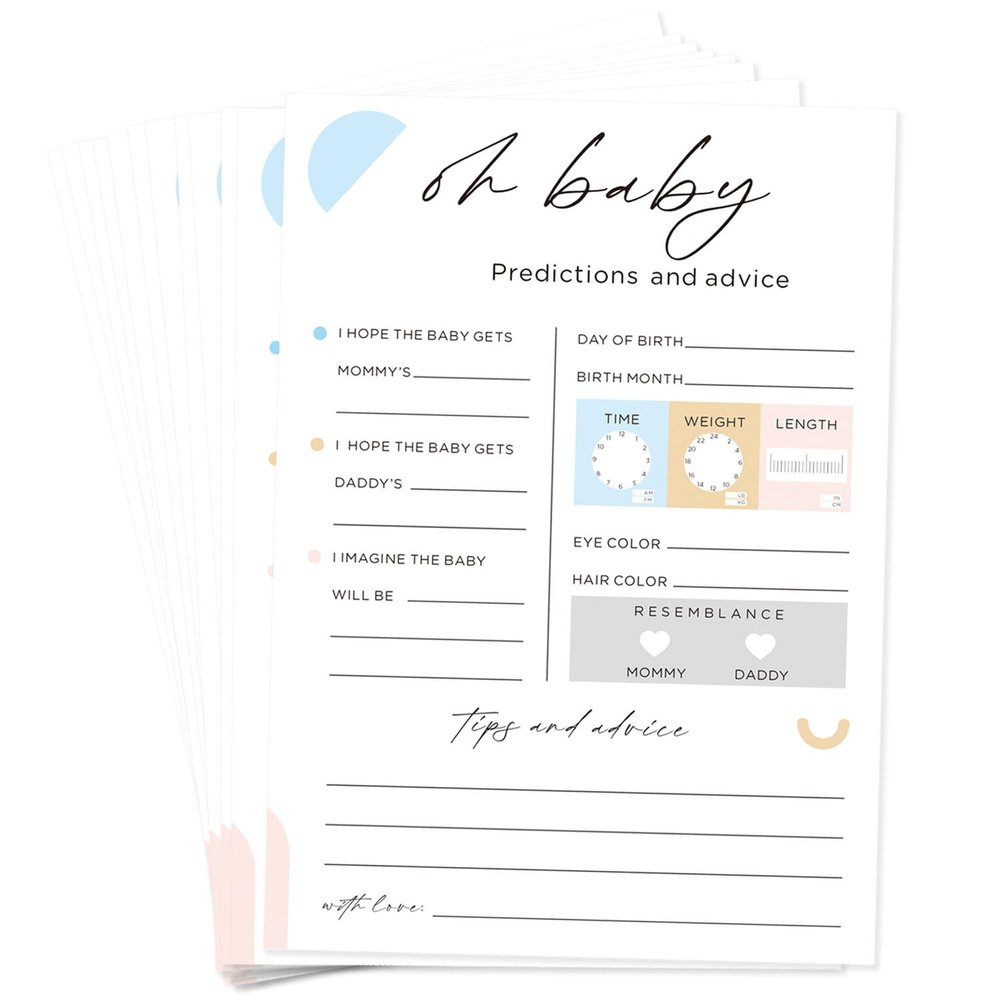 30PSC Baby Shower Prediction & Advice Cards for New Parents,Modern Minimalist Gender Neutral Wishes Cards for New Parents - Fun Baby Shower Games Activities- 5x7 Inches