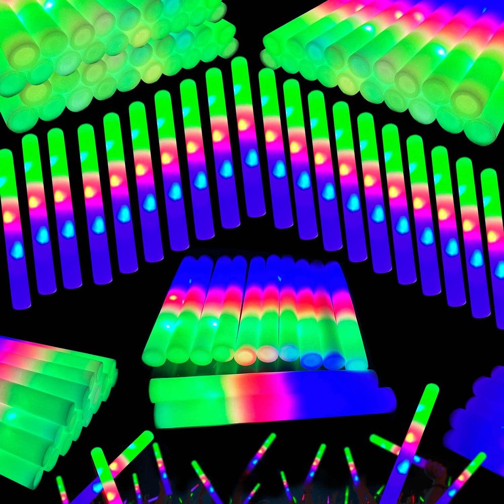 130-Pack Premium LED Foam Glow Sticks Bulk Wedding Glow Sticks for Reception, Foam Lights Up Sticks, Party Supplies for Adults, Glow Party Favors, Lighted Foam Rods, DJ Club Event Glow Stick.