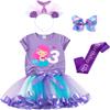 3-8 Years Mermaid Birthday Outfit for Girls - Tutu Skirt, Shirt, Satin Sash & Headband (Purple 3, 3 Years) view 1