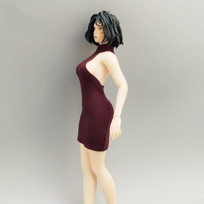 1/12 Scale Female Clothes, High Neck Backless Tight Short Hip Dress for 6-inches Action Figure Body, 1/12 Female Doll Costume Tight-Fitting Skintight Short Hip Skirt Dress Clothing (red)