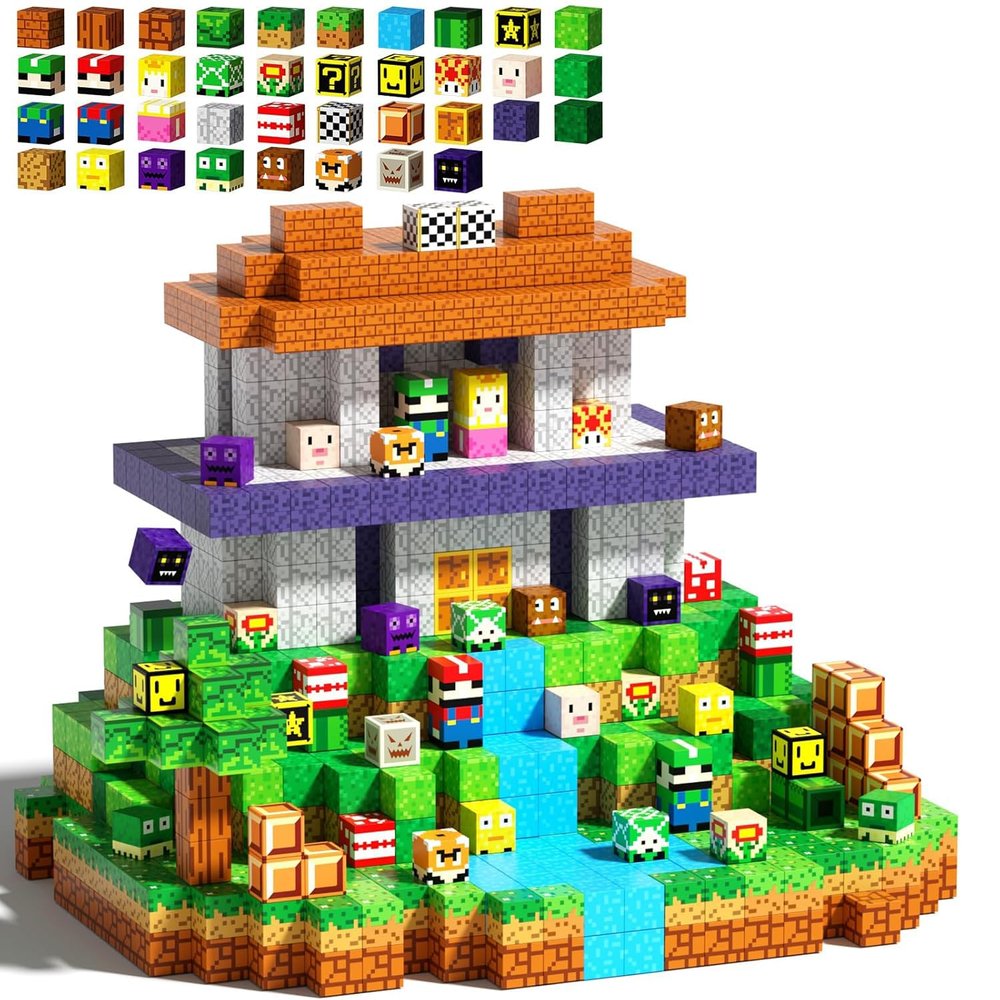 Bigear Magnetic Building Blocks 100PCS: 3D STEM Magnet Toys for Kids Ages 3+, Strong Magnets & Safe 1 Inch Large Tiles, Educational Construction Set, Birthday for Boys & Girls