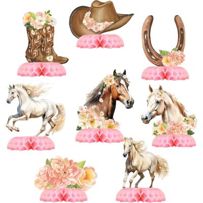 Pau1Hami1ton 8 PCS Girl Horse Theme Honeycomb Table Centerpieces Decorations,Cake Table or Room Decor Easy to Assemble& ReusableGirl Horse