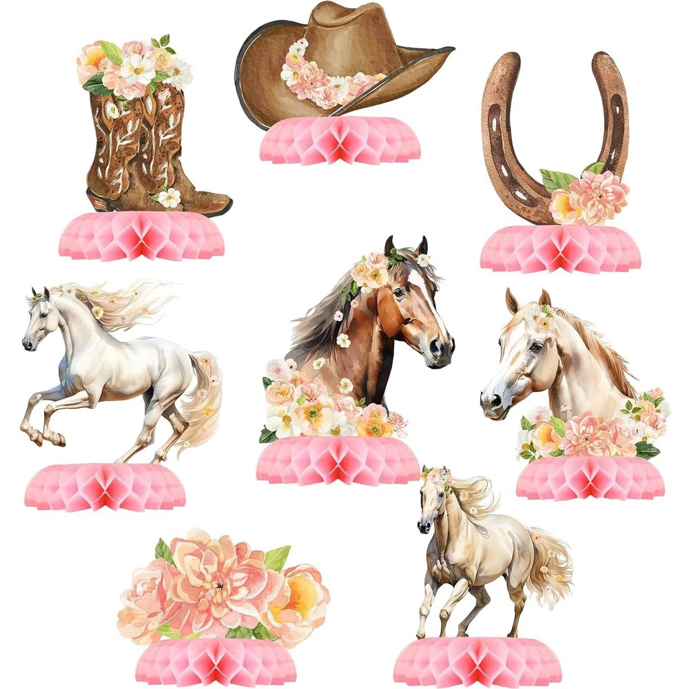 Pau1Hami1ton 8 PCS Girl Horse Theme Honeycomb Table Centerpieces Decorations,Cake Table or Room Decor Easy to Assemble& ReusableGirl Horse