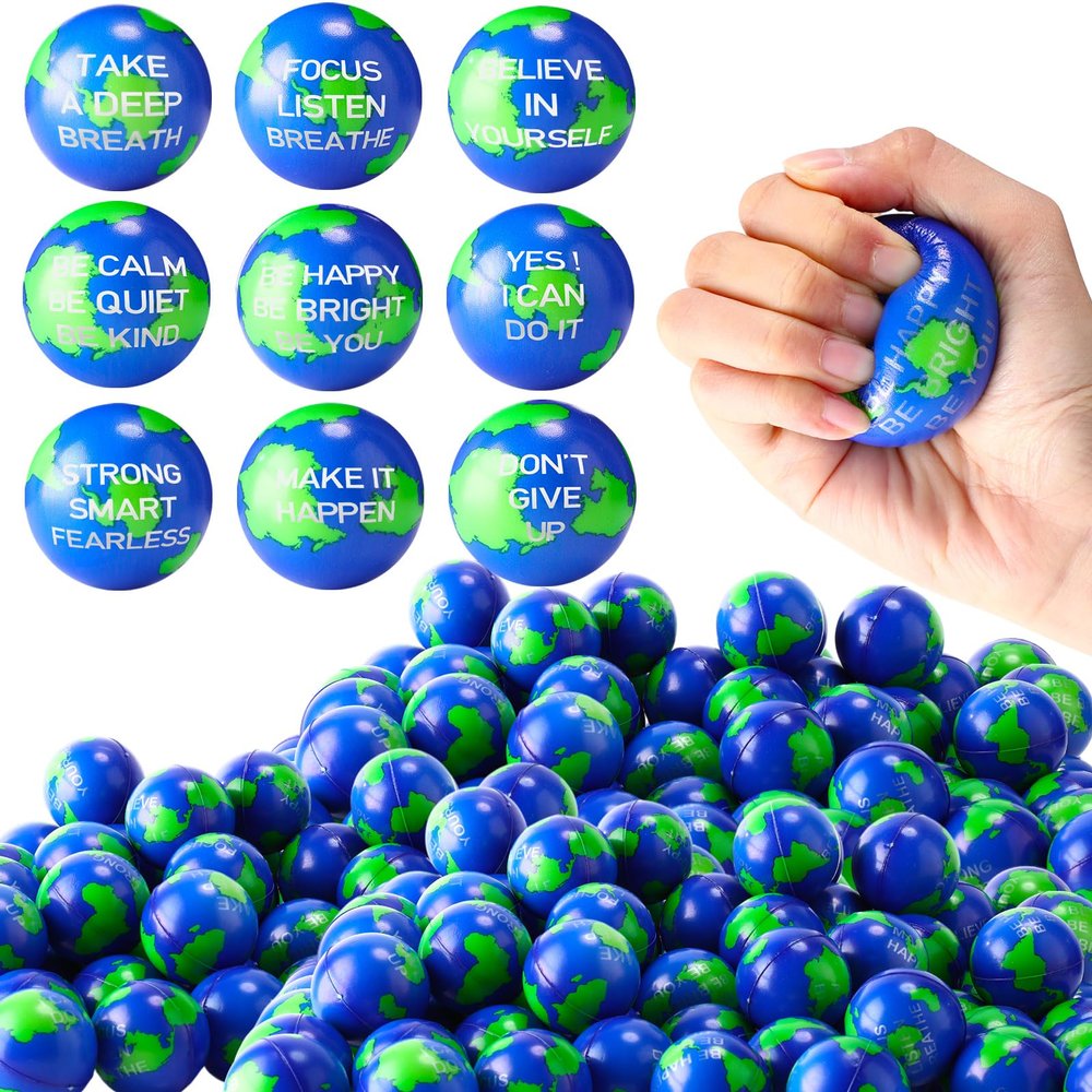 100 Pcs Globe Mini Stress Balls Bulk 2 Inches Foam Relief Stress Balls Squeeze Anxiety Fidget Sensory Toys for Outer Space Earth Party Favors Class Reward Carnival Gift