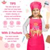 R HORSE Kid Apron And Chef Hat Set - 8Pcs Rose Red Adjustable Children Kitchen Toddler Apron for Girls Role Play Chef Toy Cooking Baking Painting and Training Kit Kid Funny Cooking Gift Birthday Gift view 3