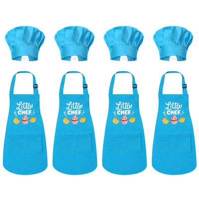 R HORSE Kid Apron And Chef Hat Set - 8Pcs Adjustable Children Blue Kitchen Apron Cooking Baking Painting And Training Kits Dress up Role Play Chef Toy Kid Funny Cooking Gift Holiday Birthday Gift