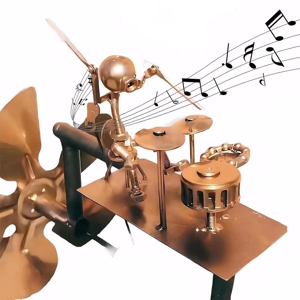 Metal Rock Band Windmill Handmade Drummer Windmill Garden Sculpture, Rock Band Windmill Spinner for Yard, Lawn & Patio Decor Kinetic Musician Art Gift for Outdoor Music Lovers. (Gold,Guitar)