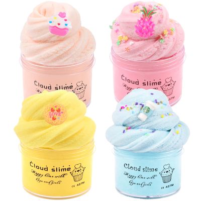 4 Pack Cloud Slime Kit, Soft and Non-Sticky Stress Relief Toy for Girls Boys Education, Party Gift and Birthday Gift, Kid Fun Toys