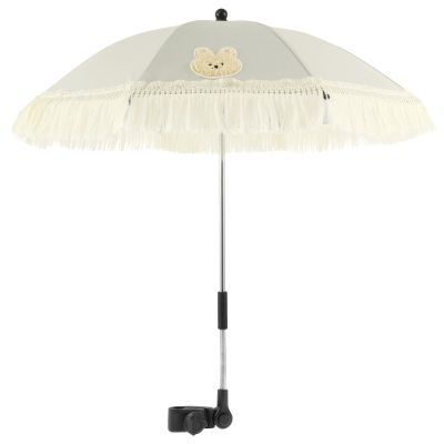 Tcwhniev Baby Stroller Outdoor Parasol with Tassels, Adjustable Baby Stroller Umbrella, Cute Clip On Sunshade Parasol, Children Outdoor Beach Umbrella Proof for Children Buggy, White