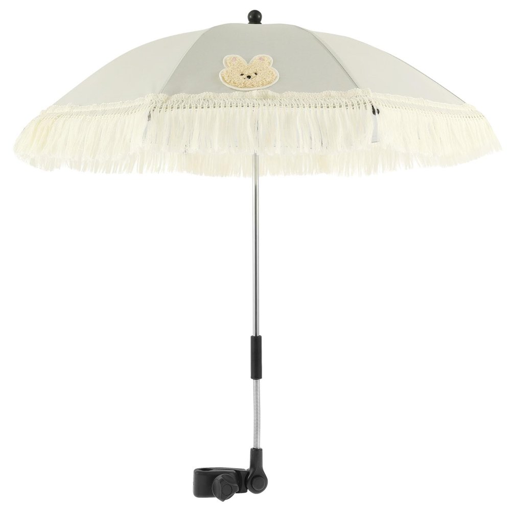 Tcwhniev Baby Stroller Outdoor Parasol with Tassels, Adjustable Baby Stroller Umbrella, Cute Clip On Sunshade Parasol, Children Outdoor Beach Umbrella Proof for Children Buggy, White