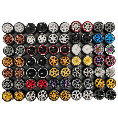 10-Pack 1:64 Rubber Wheels with Logo  Random Custom Rims and Tires Set for 1/64 Diecast Cars  Includes Axles  Realistic Upgrade for Miniature Scale Vehicles