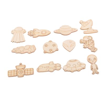 100pcs Kids DIY Space Craft Kit: Wooden Spaceship Astronaut Painting Set - Creative Playroom Decor for Boys Girls - Sky Series Art