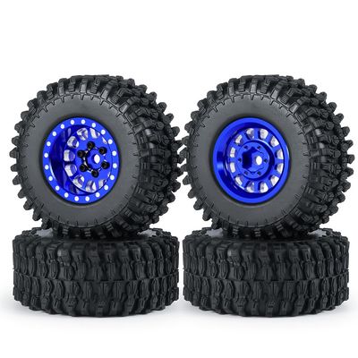MORLORDY 1.0" Beadlock Wheels and 50mm Rubber Tires Set for Axial SCX24 Gladiator Deadbolt Bronco C10 JLU 1/24 RC Crawler Car Upgrade Parts (Blue)