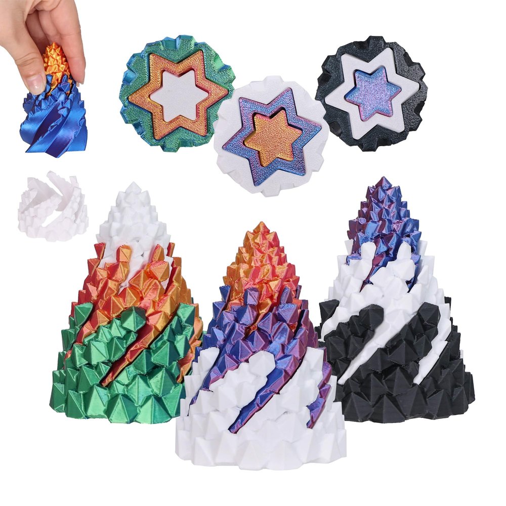 3Packs Impossible Cone Fidget Toy, 3D Printed Three-Layer Stone Passthrough Sculpture, Spiral Cone Fidget Toy for Stress Relief & Focus, Birthday Gift for Adults & Kids, Desk Decor