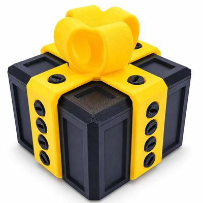sofarefinish 3.14" Width Annoying Gift Box, The Annoying Present, Prank Box with Screw, 3D Printed Hilarious Money Card Container (Black Box with Yellow)