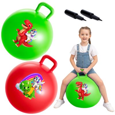 ZOOJOY Hopper Ball 2 Pack, 18 in Bouncy Ball with Handle for Kids, Unicorn & Dinosaur Girls Boys Toys, Best Inflatable Active Play Toys Gifts for 3 4 5 6 7 8 Yr Old Girls Boys