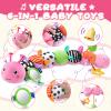 AWOTOY Baby Toys 0-6-12 Months,Musical Caterpillar Stuffed Animals Activity Infant Toys with Crinkle,Rattles,Mirror&Pull String,Muti-Sensory Toys Gifts for Newborn Tummy Time,Candy Pink|Leafy view 3