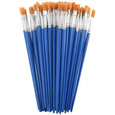 100 Pcs Flat Paint Brushes Small Brush Bulk for Detail Painting Nylon Hair Brushes Acrylic Oil Watercolor Painting for Kids Children Students Teens Adults Artist Blue