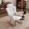 055-Teddy Fabric Upholstered Nursery Rocking Glider Chair Modern Accent Armchair Padded Seat with High Backrest and Pillow for Living Room Bedroom (Ivory) view 1