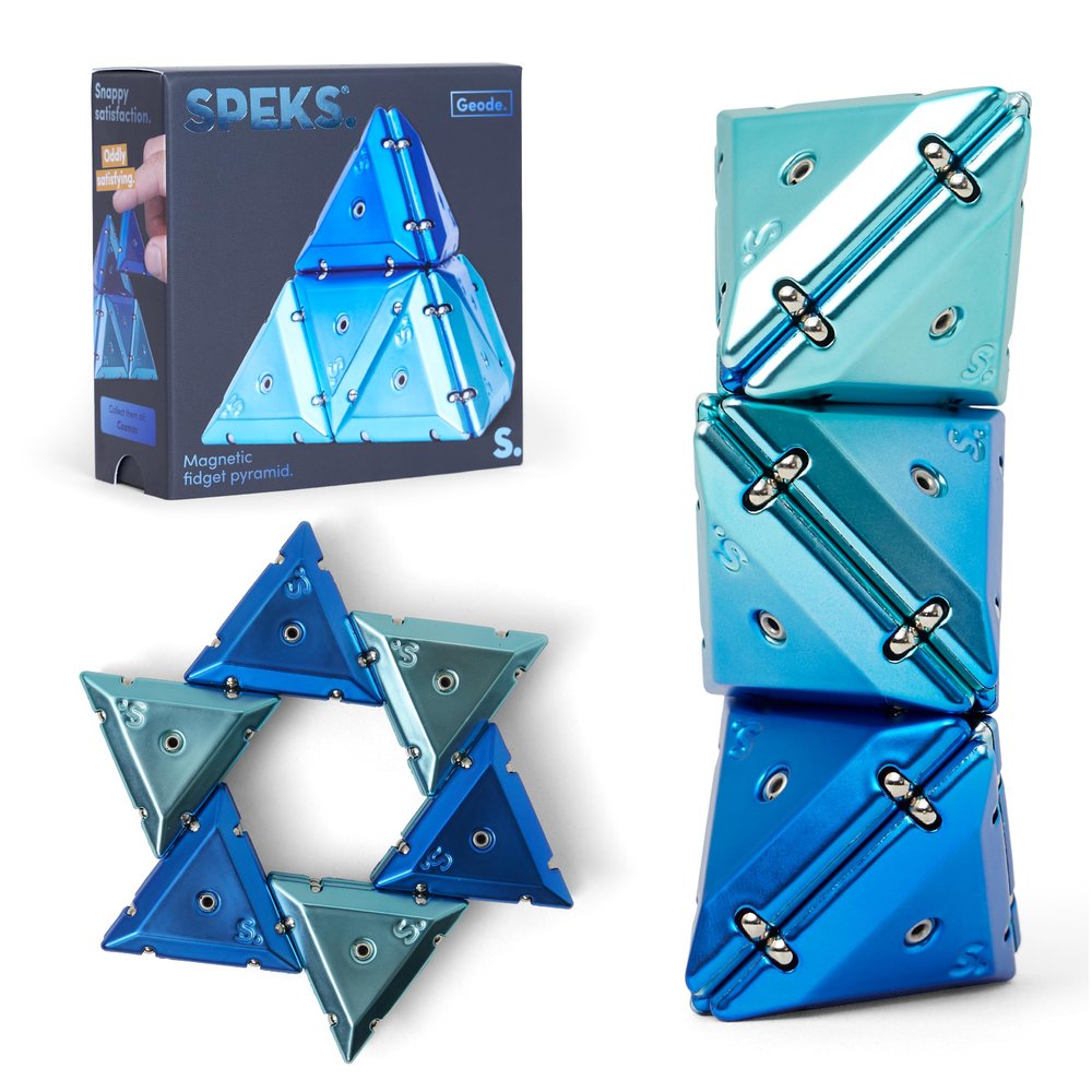 Speks Geode Magnetic Fidget Toy | Sensory Desk Toy for Adults & Teens 14+ | Stress Relief Gift | Pyramid, Chrome Blue