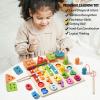 BeenUDog 4-in-1 Wooden Activity Board for Toddlers Kids - Montessori Learning Toy with Magnetic Fishing, Number Blocks Puzzles, Shape Sorter & Xylophone - Educational Gift view 3