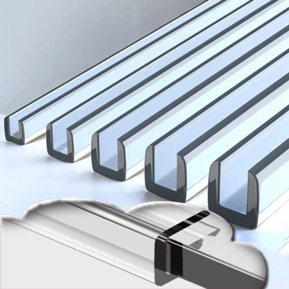 Clear Glass Guards PVC Edge Protector U-Shape Edge Gasket 16.4ft, Flexible Edge Covers Strip U Channel Protector Bumper, Glass Edge Guards For Sharp Furniture & Table Edges, Transparent(Wide 1(Wide 2.