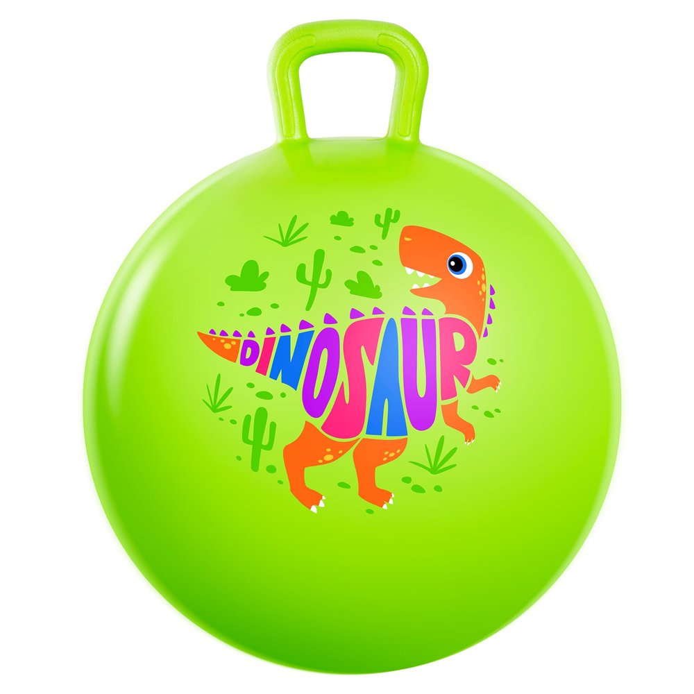 PlayZap Hopper Ball for Kids 3-8,18 Inch Green Dinosaur Bouncy Ball with Handle, Inflatable Hippity Hop Bounce Hopping Toys Indoor Outdoor for Boys Girls Gifts