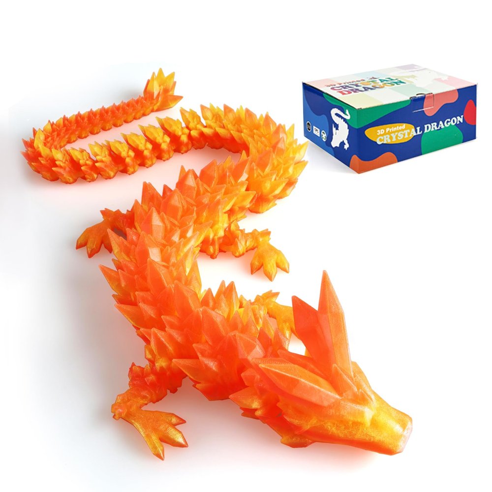243D Printed Dragon Large 3D Dragon--Bigger Fidget Toy Gift for Kids, Boys, Girls & Adults,Cool Giant Crystal 3-D Printed Animals Desk Decor, Easter Basket Essentials(Flame Colour, 24inch)