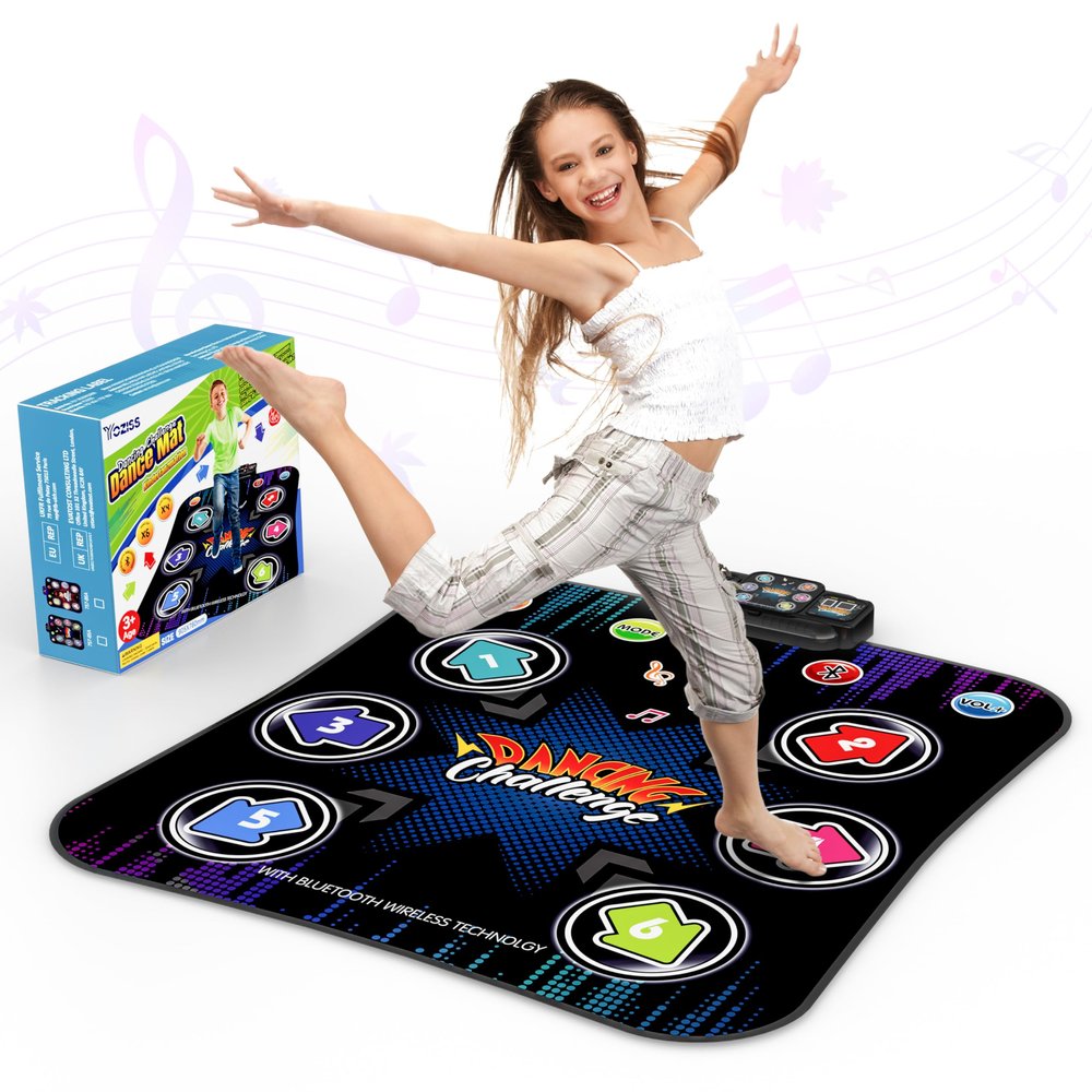 YOZISS Bluetooth Dance Mat for Kids Ages 4-8, Toys for Girls 4-6 & Boys 8-10, 5 Music Game Modes, Non-Slip Portable Dance Pad, Educational Active Play Toy, Xmas Birthday Gift (Classic Black)