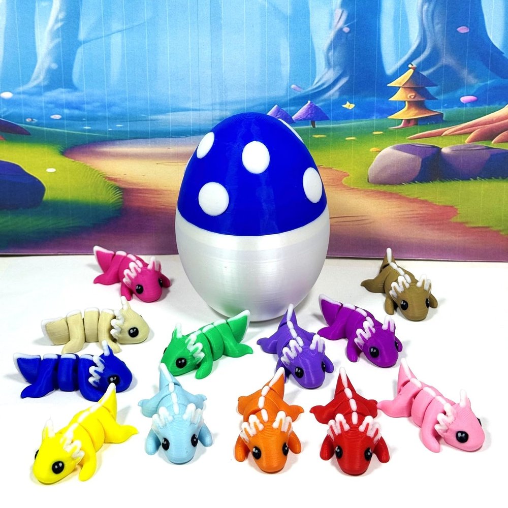 12pcs Mini Axolotl with Egg, 3D Printed Articulated Multi Color Fidget Mini Axolotl, Tiny Mini Animal Gift Idea, Birthday Party Decorations, MA010-WBME