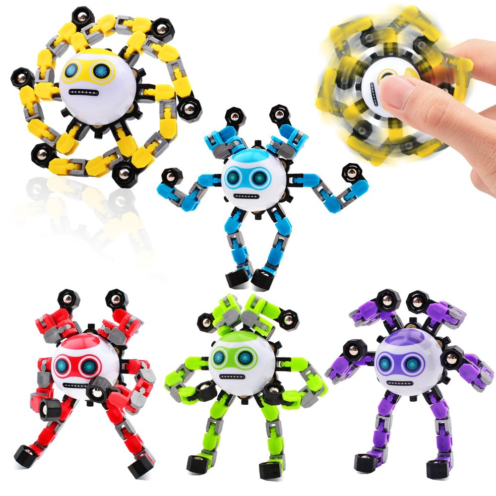 ASIOWELY 5 PCS Transformable Fidget Spinners Toys for Kids and Adults Stress Relief Sensory Toy for Boys Girls Autism Cool Fingertip Gyros for Teens Men Birthdays Valentines Day Gifts for Travel Toys