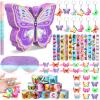 Pasimy 51 Pcs Butterfly Piata Set Butterfly Birthday Party Supplies Piata with Stick Blindfold Sticker Hairpin Ring Slap Bracelet Keychain Party Favors for Family Game Decoration(Purple) view 1