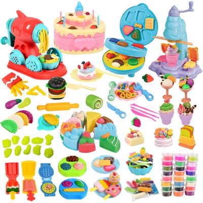 GOVOY 4 in 1 Play Color Dough 104pcs Kitchen Creations with 36pcs of Modeling Dough, Art Crafts Tools Kit Cake Noodle Ice Cream Hamburger Maker Machine Food Play Toys for Kids
