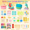GOVOY 4 in 1 Play Color Dough 104pcs Kitchen Creations with 36pcs of Modeling Dough, Art Crafts Tools Kit Cake Noodle Ice Cream Hamburger Maker Machine Food Play Toys for Kids view 2