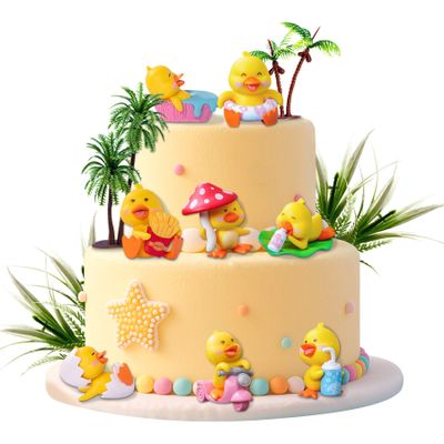 14PCS Duck Cake Topper Duck Themed Birthday Party Yellow Duck Cake Toppers (white)