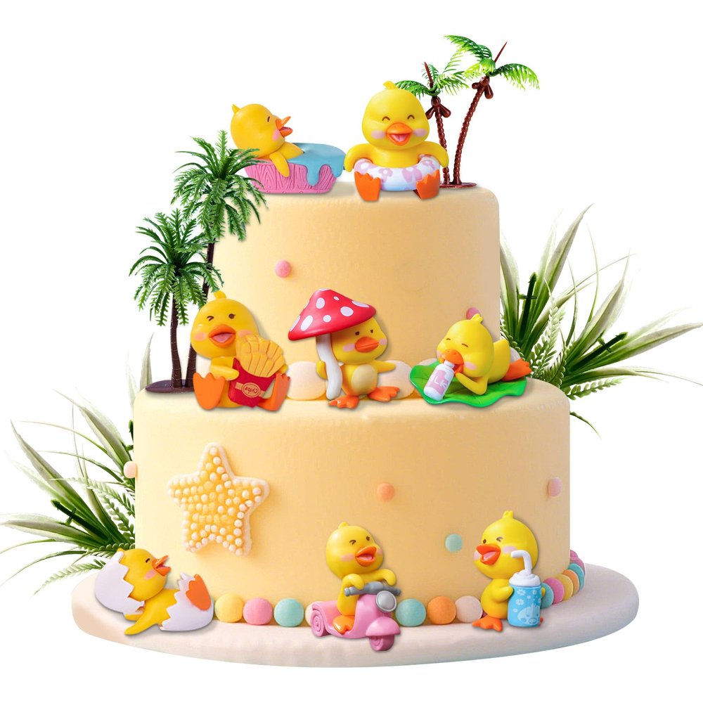 14PCS Duck Cake Topper Duck Themed Birthday Party Yellow Duck Cake Toppers (white)