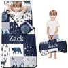 Personalized Toddler Nap Mat with Name  Custom Patchwork Design Sleeping Bag with Pillow & Blanket for Boys  Ideal Slumber Bags for Daycare, Preschool & Kindergarten view 1