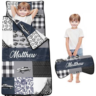 Personalized Toddler Nap Mat with Name  Custom Patchwork Design Sleeping Bag with Pillow & Blanket for Boys  Ideal Slumber Bags for Daycare, Preschool & Kindergarten