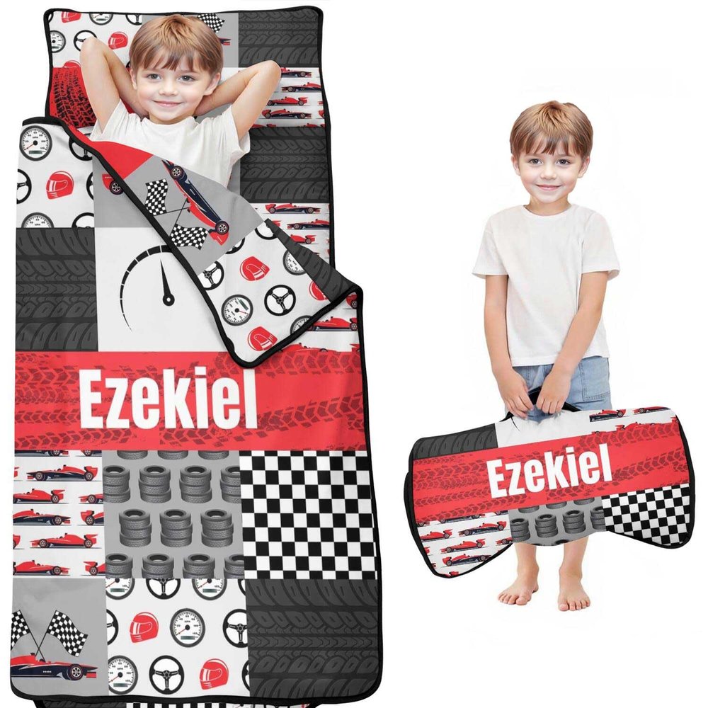 Personalized Toddler Nap Mat with Name  Custom Patchwork Design Sleeping Bag with Pillow & Blanket for Boys  Ideal Slumber Bags for Daycare, Preschool & Kindergarten