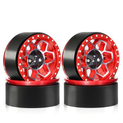 1.9 inch RC Beadlock Wheels Aluminum Alloy 12mm Hex for 1/10 RC Crawler car UTB18 SCX10 Pro TRX4 TRX6 VS4-10 Gen8 TF2 90047 D110 Tamiya CC01 RC4WD T097/4PCS (Red)