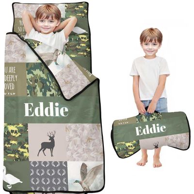 Personalized Toddler Nap Mat with Name  Custom Patchwork Design Sleeping Bag with Pillow & Blanket for Boys  Ideal Slumber Bags for Daycare, Preschool & Kindergarten