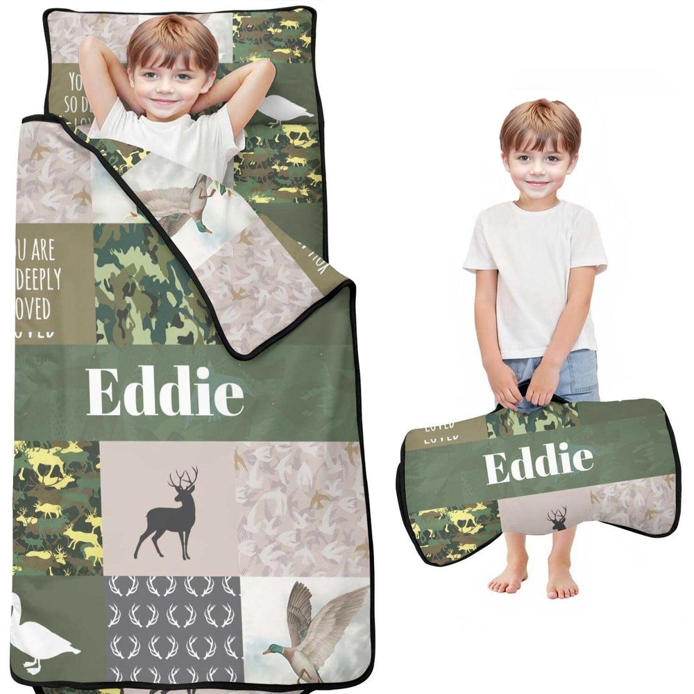 Personalized Toddler Nap Mat with Name  Custom Patchwork Design Sleeping Bag with Pillow & Blanket for Boys  Ideal Slumber Bags for Daycare, Preschool & Kindergarten